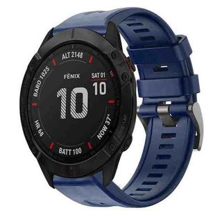 For Garmin Fenix 6X Sapphire Metal Buckle Solid Color Silicone Watch Band(Navy Blue)