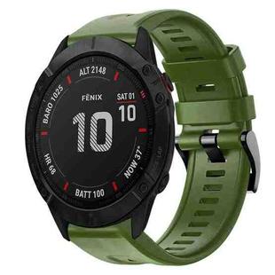 For Garmin Fenix 6X Sapphire Metal Buckle Solid Color Silicone Watch Band(Army Green)