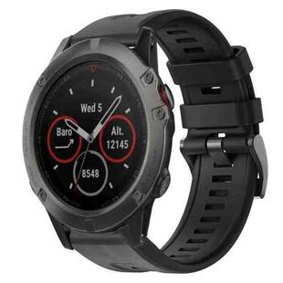 For Garmin Fenix 5X Sapphire Metal Buckle Solid Color Silicone Watch Band(Black)