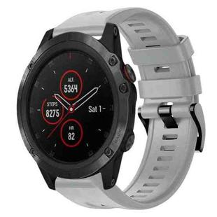 For Garmin Fenix 5X Plus Metal Buckle Solid Color Silicone Watch Band(Grey)