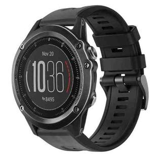 For Garmin Fenix 3 Metal Buckle Solid Color Silicone Watch Band(Black)