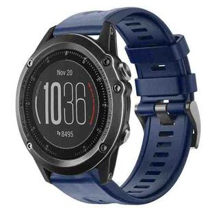 For Garmin Fenix 3 Sapphire Metal Buckle Solid Color Silicone Watch Band(Navy Blue)