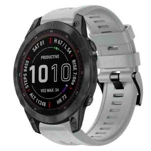 For Garmin Fenix 7 Metal Buckle Solid Color Silicone Watch Band(Grey)