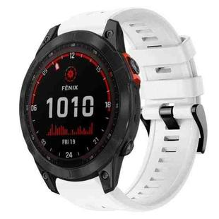 For Garmin Fenix 7 Solar Metal Buckle Solid Color Silicone Watch Band(White)