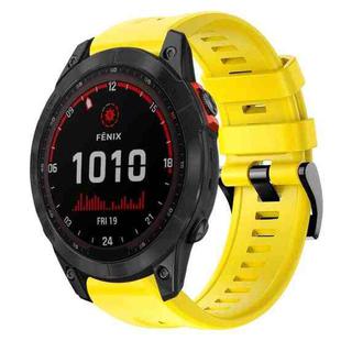For Garmin Fenix 7 Solar Metal Buckle Solid Color Silicone Watch Band(Yellow)