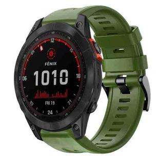 For Garmin Fenix 7 Solar Metal Buckle Solid Color Silicone Watch Band(Army Green)