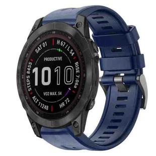 For Garmin Fenix 7 Sapphire Solar Metal Buckle Solid Color Silicone Watch Band(Midnight Blue)