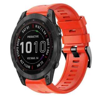 For Garmin Fenix 7 Sapphire Solar Metal Buckle Solid Color Silicone Watch Band(Red)