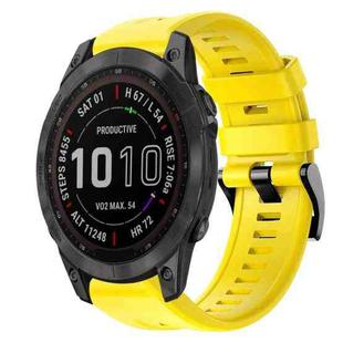 For Garmin Fenix 7 Sapphire Solar Metal Buckle Solid Color Silicone Watch Band(Yellow)