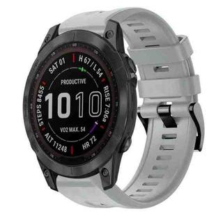 For Garmin Fenix 7 Sapphire Solar Metal Buckle Solid Color Silicone Watch Band(Grey)