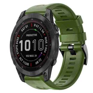 For Garmin Fenix 7 Sapphire Solar Metal Buckle Solid Color Silicone Watch Band(Army Green)