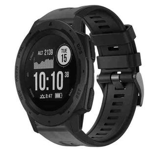 For  Garmin Instinct Metal Buckle Solid Color Silicone Watch Band(Black)