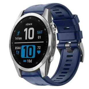 For Garmin Fenix 7S Metal Buckle Solid Color Silicone Watch Band(Navy Blue)