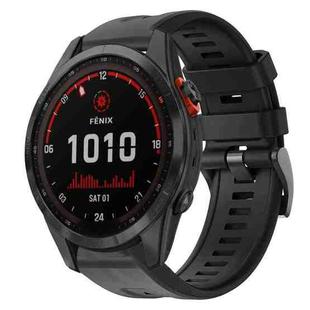 For Garmin Fenix 7S Solar Metal Buckle Solid Color Silicone Watch Band(Black)