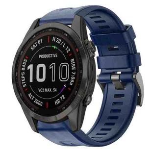 For Garmin Fenix 7S Sapphire Solar Metal Buckle Solid Color Silicone Watch Band(Navy Blue)