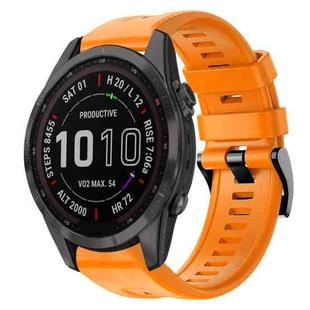 For Garmin Fenix 7S Sapphire Solar Metal Buckle Solid Color Silicone Watch Band(Orange)