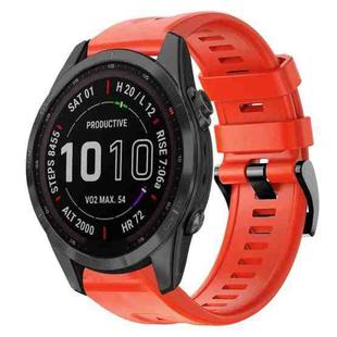 For Garmin Fenix 7S Sapphire Solar Metal Buckle Solid Color Silicone Watch Band(Red)