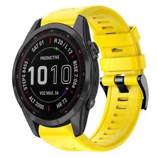 For Garmin Fenix 7S Sapphire Solar Metal Buckle Solid Color Silicone Watch Band(Yellow)