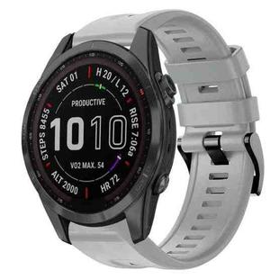 For Garmin Fenix 7S Sapphire Solar Metal Buckle Solid Color Silicone Watch Band(Grey)