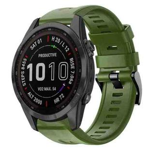 For Garmin Fenix 7S Sapphire Solar Metal Buckle Solid Color Silicone Watch Band(Army Green)