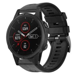 For Garmin Fenix 5S Plus Metal Buckle Solid Color Silicone Watch Band(Black)