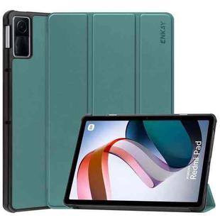 For Xiaomi Redmi Pad 10.61 inch ENKAY Tri-fold Custer Texture Leather Stand Smart Case(Dark Green)