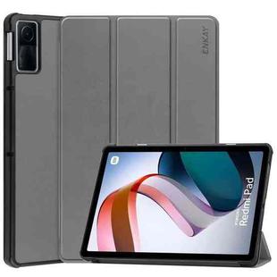 For Xiaomi Redmi Pad 10.61 inch ENKAY Tri-fold Custer Texture Leather Stand Smart Case(Grey)