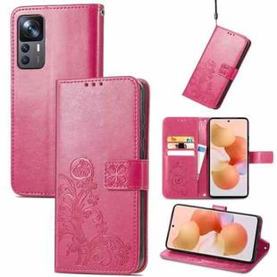 For Xiaomi 12T / 12T Pro / Redmi K50 Ultra Four-leaf Clasp Embossed Buckle Leather Phone Case(Rose Red)