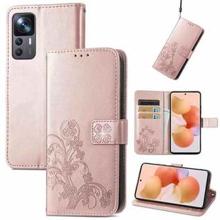 For Xiaomi 12T / 12T Pro / Redmi K50 Ultra Four-leaf Clasp Embossed Buckle Leather Phone Case(Rose Gold)