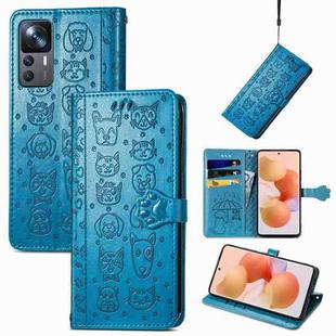 For Xiaomi 12T / 12T Pro / Redmi K50 Ultra Cute Cat and Dog Embossed Leather Phone Case(Blue)