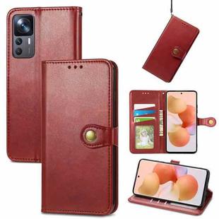 For Xiaomi 12T / 12T Pro / Redmi K50 Ultra Retro Solid Color Buckle Leather Phone Case(Red)