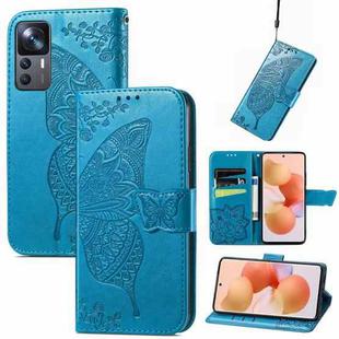 For Xiaomi 12T / 12T Pro / Redmi K50 Ultra Butterfly Love Flower Embossed Horizontal Flip Leather Phone Case(Blue)