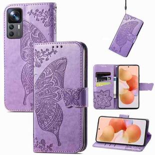For Xiaomi 12T / 12T Pro / Redmi K50 Ultra Butterfly Love Flower Embossed Horizontal Flip Leather Phone Case(Light Purple)
