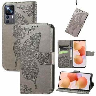 For Xiaomi 12T / 12T Pro / Redmi K50 Ultra Butterfly Love Flower Embossed Horizontal Flip Leather Phone Case(Gray)