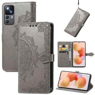 For Xiaomi 12T / 12T Pro / Redmi K50 Ultra Mandala Flower Embossed Leather Phone Case(Gray)