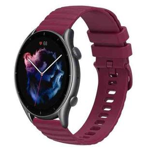 For Amazfit GTR 3 Pro 22mm Wavy Dotted Solid-Color Silicone Watch Band(Wine Red)