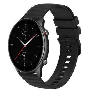 For Amazfit GTR 2e 22mm Wavy Dotted Solid-Color Silicone Watch Band(Black)