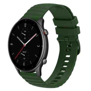 For Amazfit GTR 2e 22mm Wavy Dotted Solid-Color Silicone Watch Band(Army Green)