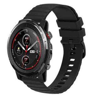 For Amazfit 3 Stratos 22mm Wavy Dotted Solid-Color Silicone Watch Band(Black)