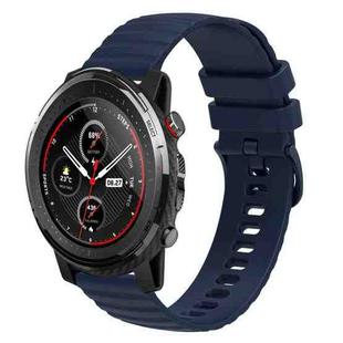 For Amazfit 3 Stratos 22mm Wavy Dotted Solid-Color Silicone Watch Band(Dark Blue)