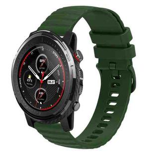 For Amazfit 3 Stratos 22mm Wavy Dotted Solid-Color Silicone Watch Band(Army Green)