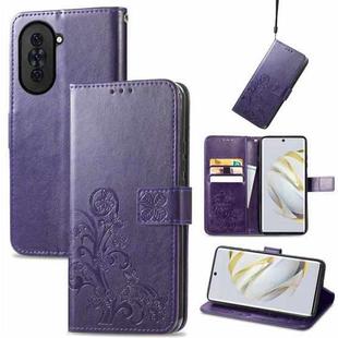 For Huawei Nova 10 Four-leaf Clasp Embossed Buckle Leather Phone Case(Purple)