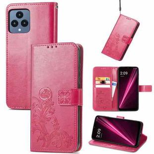 For T-Mobile REVVL 6 5G Four-leaf Clasp Embossed Buckle Leather Phone Case(Magenta)