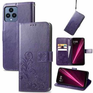 For T-Mobile REVVL 6 5G Four-leaf Clasp Embossed Buckle Leather Phone Case(Purple)