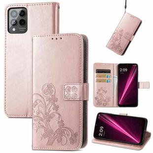 For T-Mobile Revvl 6 Pro 5G Four-leaf Clasp Embossed Buckle Leather Phone Case(Rose Gold)