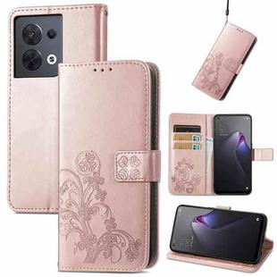 For OPPO Reno8 4G Four-leaf Clasp Embossed Buckle Leather Phone Case(Rose Gold)