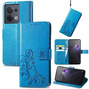 For OPPO Reno8 4G Four-leaf Clasp Embossed Buckle Leather Phone Case(Blue)
