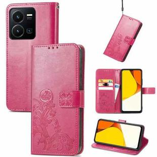 For vivo Y35 Four-leaf Clasp Embossed Buckle Leather Phone Case(Magenta)