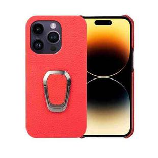 For iPhone 14 Pro Ring Holder Litchi Texture Genuine Leather Phone Case(Red)