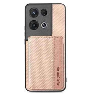 For OPPO Reno 8 Pro Carbon Fiber Magnetic Card Bag Phone Case(Khaki)